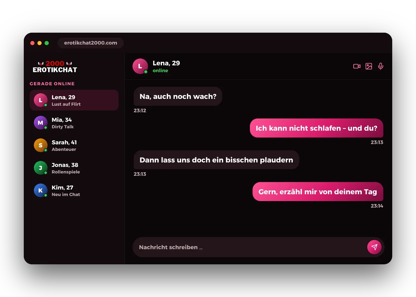 Erotikchat am PC mit Mitgliederliste und Chatfenster